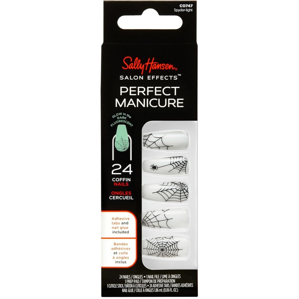 Sally Hansen Perfect Manicure 24 Coffin Nails Spider Web Glow in Dark C0747 NIB